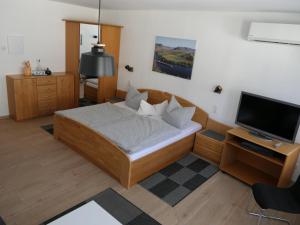 a small bedroom with a bed and a television at Ferienwohnungen und Appartements - Haus Budinger in Alf