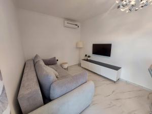 a living room with a couch and a flat screen tv at Apartments Rajna in Čižići