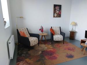 uma sala de estar com duas cadeiras e um tapete em Medina B&B hartje Arnhem em Arnhem