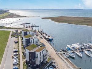an aerial view of a marina with boats in the water at Apartment Wendtorf XXIV in Wendtorf