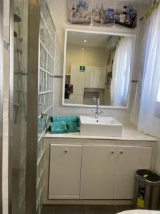 bagno con lavandino e specchio di Casa Pejão Do Paraíso a Castelo de Paiva