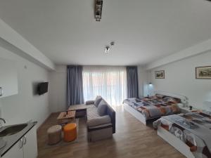 um quarto grande com uma cama e um sofá em Ohrid Sunlight em Ohrid