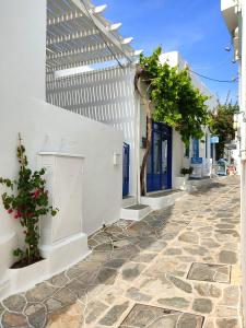 een straat met een wit gebouw en een boom bij Casa Centrale 2 in Apollonia