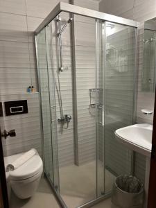 ein Bad mit einer Dusche, einem WC und einem Waschbecken in der Unterkunft NATURELLA APART HOTEL in Kemer