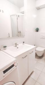 bagno bianco con lavandino e servizi igienici di Studio Apartment Sanya #2 a Lubiana