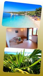 two pictures of a beach with a person in the water at Apartments Sunset Jadranovo in Jadranovo