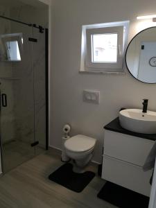 a bathroom with a toilet and a sink and a mirror at Apartman The View Krk in Krk