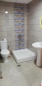 a bathroom with a tub and a toilet and a sink at Vesna Apartment in Ohrid