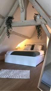 a bedroom with a white bed in a attic at Charmant Duplex - Au bord de l'Eure in Chartres