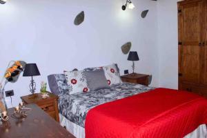 a bedroom with a bed with a red blanket at Casa Matilde in Hermigua