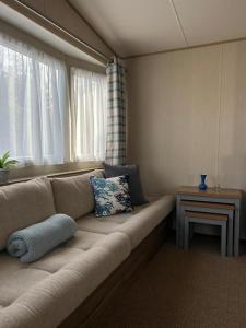 a living room with a couch and a window at Tarka Holiday Park - Summer Breeze - Coastal Breaks - North Devon - Braunton-Barnstaple in Ashford