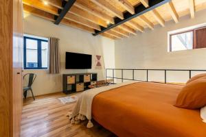a bedroom with a bed and a flat screen tv at Magnificient downtown apartment in Mexico City