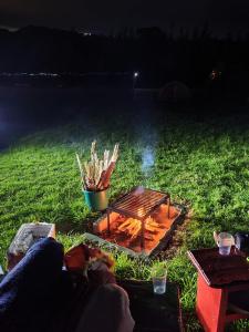 eine Person, die auf einem Feld auf Gras liegt in der Unterkunft Camping el triunfo in Montecillo