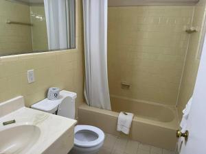 a bathroom with a sink and a toilet and a shower at Yorktown Motor Lodge in Yorktown