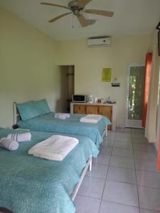 Pokój z 3 łóżkami i kuchnią w obiekcie Cabañas El Valle w mieście Antón