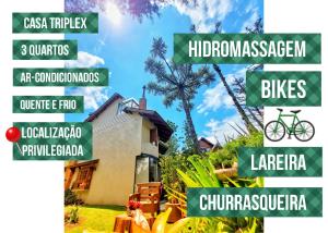 un collage de photos d'une maison dans l'établissement Incrível Casa com Hidro-bikes-centro de Gramado 3Q, à Gramado