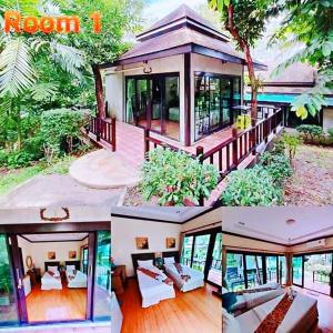 Ban Khao Rup Chang的住宿－สงขลาคีรี รีสอร์ท SongkhlaKeeree Resort，房屋三张照片的拼贴