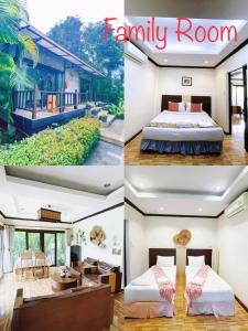 a room with two beds and a family room at สงขลาคีรี รีสอร์ท SongkhlaKeeree Resort in Ban Khao Rup Chang