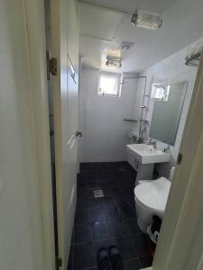 a small bathroom with a toilet and a sink at Cozy House & Tour in Jeju