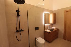 Un baño con ducha, inodoro y lavabo. en Casa Fente, en Taboada 25 fotos más