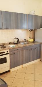 a kitchen with a sink and a stove at Apartments Vlasta in Karlobag