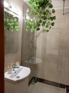 a bathroom with a sink and a shower at Garden View Apartment in Athens