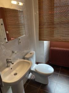 a bathroom with a white toilet and a sink at Les Ordalies in Castelnaudary