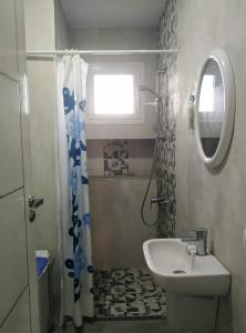 bagno con lavandino, servizi igienici e specchio di DarAttiaEzzahra a Kelibia