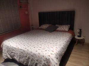 a bedroom with a large bed with a black headboard at Modern and cozy apartment in Centro International in Bogotá