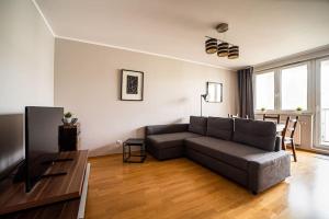 sala de estar con sofá y TV en Citilife Apartament dla 4 osób, en Gdansk