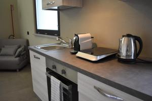 a kitchen with a sink and a coffee maker on a counter at Black & White - My Place Malpensa in Cairate