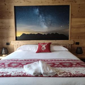 Cuore delle Dolomiti Alloggi Vacanze في سان بيترو دي كادوري: غرفة نوم بسرير مع اطلالة على النجوم