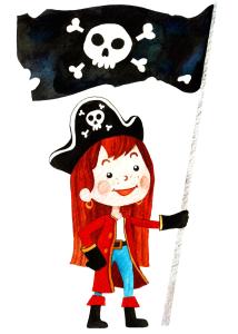 a girl in a pirate costume holding a pirate flag at Pirate Cottage Penryn Falmouth families & couples in Penryn