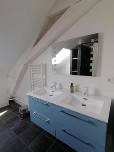 ein Bad mit einem Waschbecken und einem Spiegel in der Unterkunft Studio plein de charme - 2 in Orléans