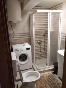 een badkamer met een wasmachine en een douche bij The Nest in Vrnjačka Banja