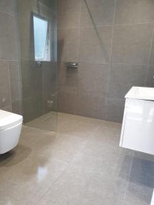 ロンドンにあるBalham, South London Spacious Guest House F2, 6 rooms availableのシャワー、トイレ、洗面台を備えたバスルーム