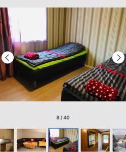 two pictures of a bedroom with a bed at Senja Villa in Gryllefjord