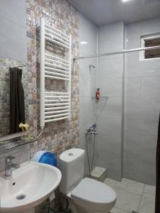 a bathroom with a toilet and a sink and a shower at M55 Home in Batumi