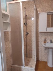 La salle de bains est pourvue d'une cabine de douche et d'un lavabo. dans l'établissement Villa Irma, à Marina di Camerota