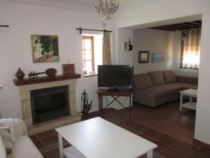 a living room with a couch and a fireplace at El Magnolio in Chiclana de la Frontera