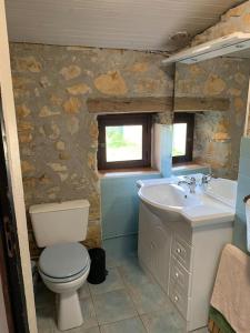 a bathroom with a toilet and a sink at Charmante maison périgourdine in Granges-dʼAns