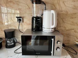 a blender sitting on top of a microwave at Appartement moderne 2chambres in Cotonou