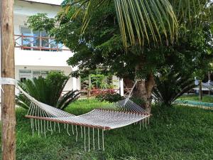 a hammock in a yard next to a house at Cocolala Beach House in Nungwi
