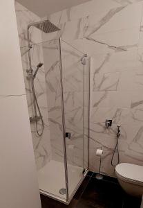 a shower stall in a bathroom with a toilet at Apartaments Victoria in Poreč