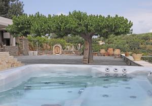 a hot tub in a yard with a tree at Amvikas suites-Sitia in Sitia