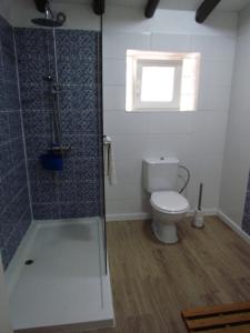 un bagno con wc e doccia in vetro di Nova Alofa holiday home a Monchique Altre 18 foto