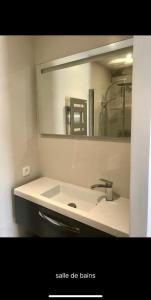 une salle de bain avec un lavabo et un grand miroir dans l'établissement Contemporaine, à Bandol 7 autres photos