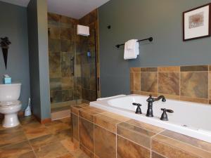 a bathroom with a bath tub and a toilet at MyLutsen in Lutsen +22 photos