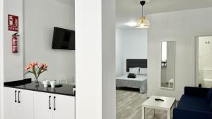 Televízia a/alebo spoločenská miestnosť v ubytovaní Los Tilos Suites-Vialia