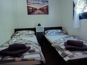 2 Betten nebeneinander in einem Zimmer in der Unterkunft Mobile home Amfora in Sveti Juraj